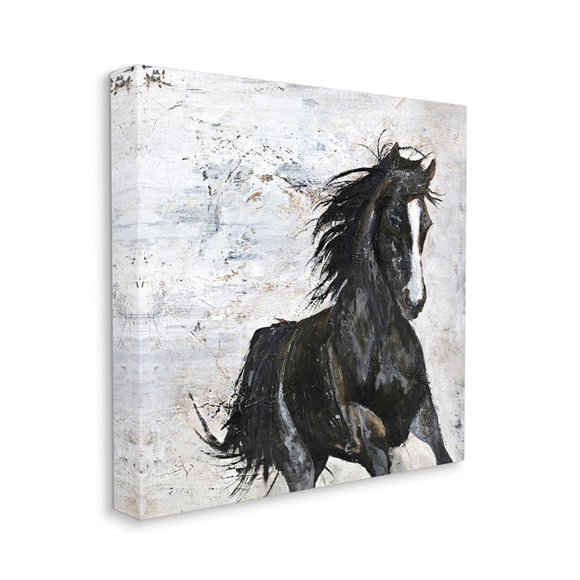 Stupell Industries Wild Black Horse Galloping over Abstract White Canvas Wall Art